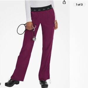 Koi Light slim fit mechanical stretch maroon women’s scrub pant, XS.
